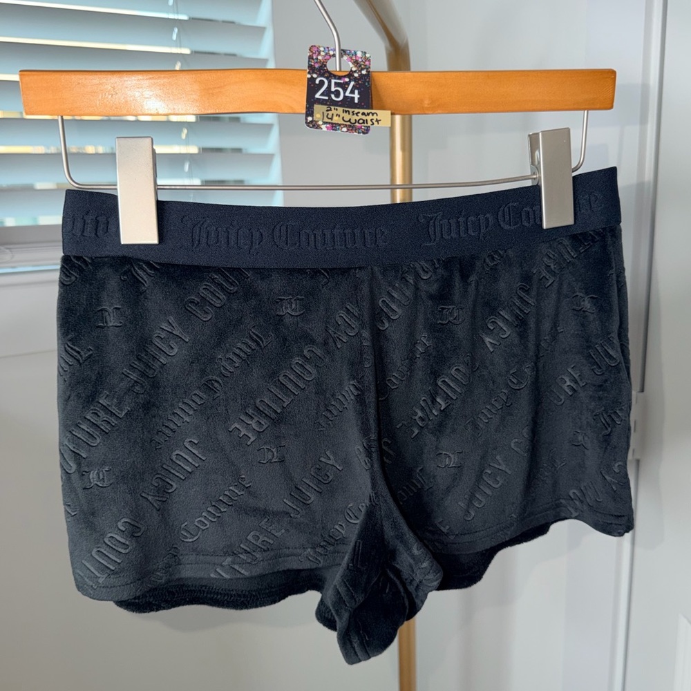 254. Juicy Couture Black Embossed Velour Lounge Shorts